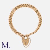 A Gold Curb Bracelet in 9K rose gold, secured with an engraved heart-shaped padlock. Size: 16.5cm