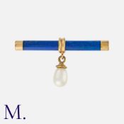A Lapis Lazuli and Pearl Brooch in 9K yellow gold