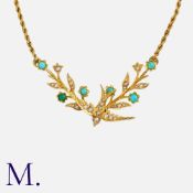 A Sweetheart Pendant and Chain in yellow gold, set with turquoise and pearl accents in the form of a