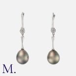 TIFFANY & Co. A Pair of Elsa Peretti Pearl and Diamond Drop Earrings in 18 carat white gold, each