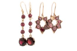 PAIR OF GARNET EARRINGS, AND ANOTHER PAIR