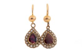 PAIR OF VICTORIAN GARNET AND PEARL EARRINGS,