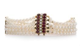 LATE VICTORIAN PEARL AND RUBY BRACELET,