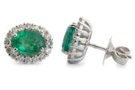 PAIR OF EMERALD AND DIAMOND EARRINGS,