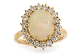 OPAL AND DIAMOND CLUSTER RING,
