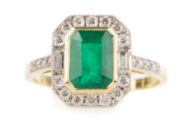 EMERALD AND DIAMOND RING,