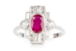ART DECO STYLE RUBY AND DIAMOND RING,