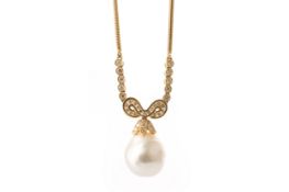 PEARL AND DIAMOND NECKLACE AND PAIR OF CONVERTIBLE EARRINGS,