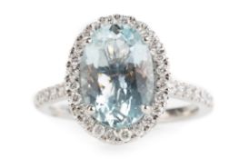 AQUAMARINE AND DIAMOND RING,