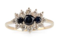 SAPPHIRE AND CUBIC ZIRCONIA CLUSTER RING,