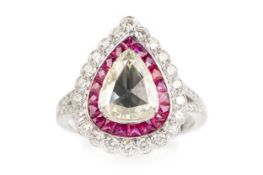 RUBY AND DIAMOND CLUSTER RING.