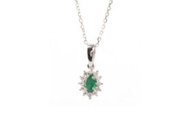 EMERALD AND DIAMOND CLUSTER PENDANT,