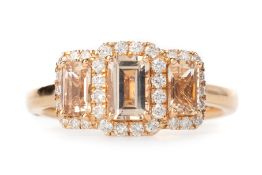 MORGANITE AND DIAMOND TRILOGY RING,