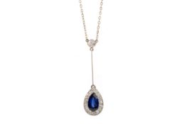 EDWARDIAN SAPPHIRE AND DIAMOND DROP PENDANT,