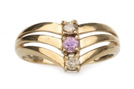 PINK SAPPHIRE AND COGNAC DIAMOND WISHBONE RING,