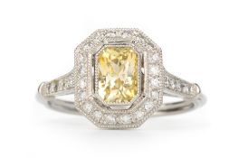 YELLOW SAPPHIRE AND DIAMOND RING,