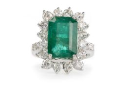CERTIFICATED EMERALD AND DIAMOND RING,