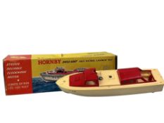 VINTAGE HORNBY CLOCKWORK SPEEDBOAT, ALONG WITH A HORNBY 'O' GAUGE CRANE TRUCK