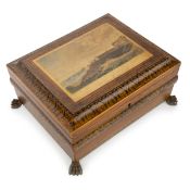 REGENCY PENWORK, ROSEWOOD AND KINGWOOD SEWING BOX, EARLY 19TH CENTURY