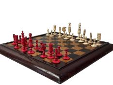 CARVED BONE BARLEYCORN CHESS SET, 19TH CENTURY