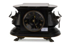 VICTORIAN BRONZE AND BLACK SLATE MANTEL CLOCK, LATE 19TH CENTURY