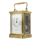 FRENCH REPEATER BRASS CARRIAGE CLOCK, 20TH CENTURY