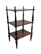 VICTORIAN KINGWOOD THREE TIER WHATNOT, LATE 19TH CENTURY