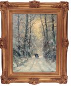 A. Verbeek (Zwijndrecht 1907 - 1996), Forester on a forest path in winter, signed (lower left), oil