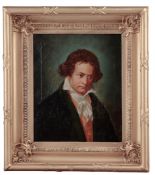 German School, 19th century, Portrait of Ludwig von Beethoven, oil on canvas, 30 x 25 cm.