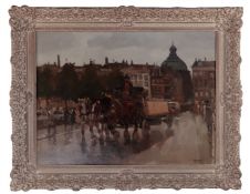 Cor Noltee (1903 - 1967), Tug car on the Regentessebrug in Rotterdam with the Posthoornstraat and th