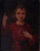 A small painting of the Christ Child with Sacred Heart. 19th century. 25 x 18 cm.