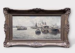 M. de Jongere (1912 - 1977), Grain elevators in the port of Rotterdam, signed (lower left), oil on c