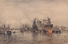 J.P. Molenaar (1914 - 1989), View of the Rotterdam harbour, signed (lower right), pastel on paper, 4
