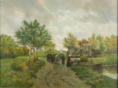 D.E. Elings, signed, A farmhouse by a river in a landscape, signed (lower left), oil on canvas, 60