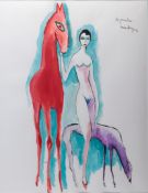 Kees van Dongen(1877-1968), Mademoiselle et Cheval, pochoir, signed (in the print), 65 x 50 cm.