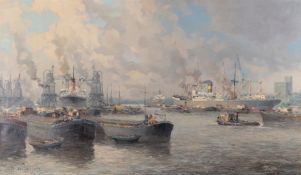 Marius Johannes (De Jongere) Drulman (1912-1978) Harbor view of Rotterdam with the grain elevators,