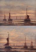 W. Wolters XX, Bomschuiten on the beach at night, signed (lower left), oil on panel, a pair.
