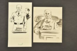 Deux caricatures de Ion Dom La premiere œuvre represente le marechal debout a son proces, le