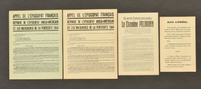 Lot comprenant un tract depliant Le chanoine Polimann, 2 affichettes Appel de l'episcopat Francais