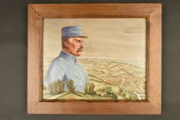 Huile sur bois representant Philippe Petain en uniforme bleu horizon, lorsqu’il etait general de