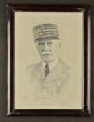 Grand portrait en soie tissee, representant le Marechal portant son kepi et sa medaille militaire.