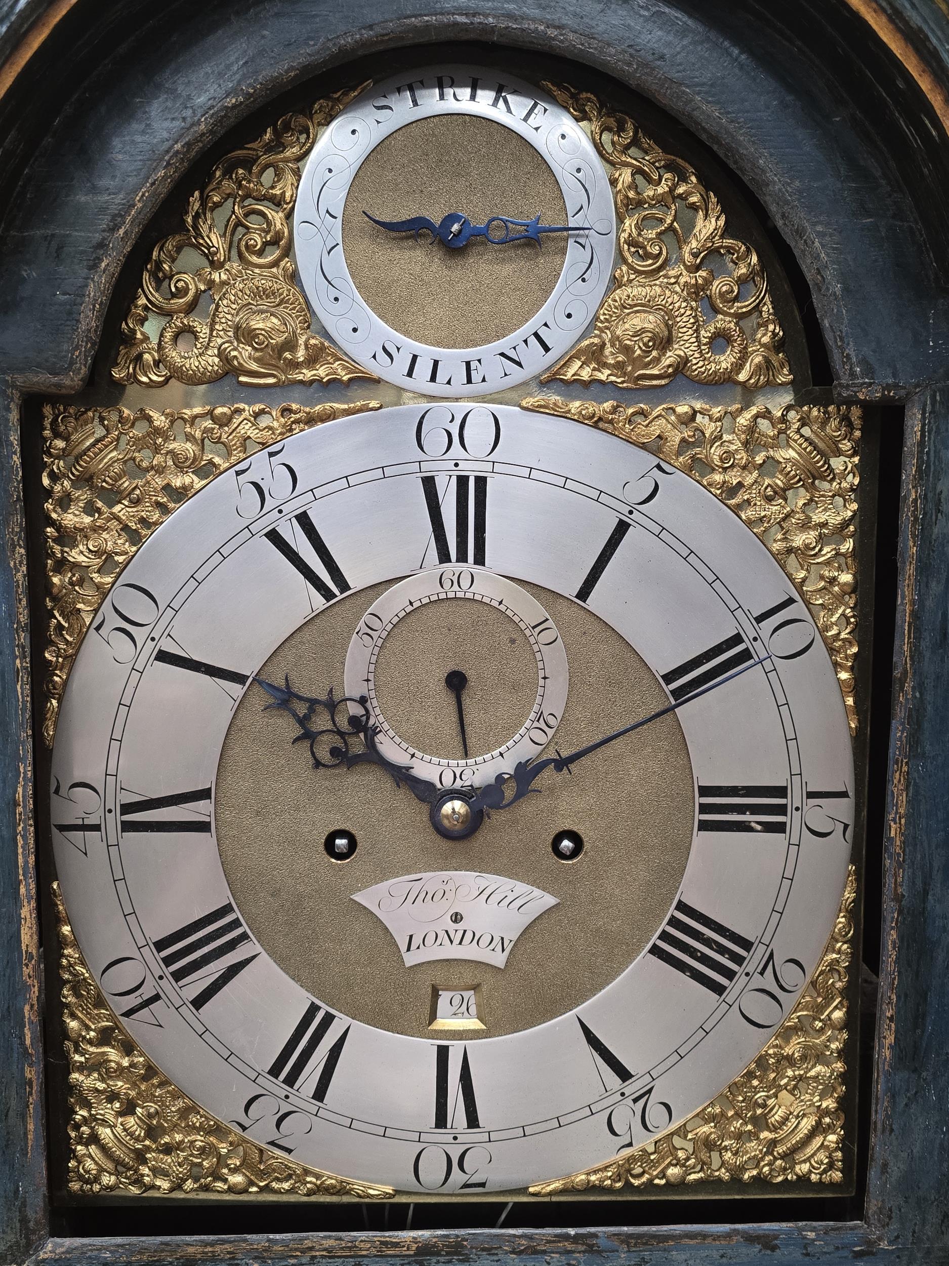 An 18th century Longcase Clock with arched brass dial having silvered ...