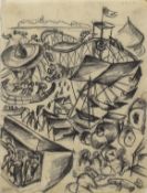 Expressionist Anf. 20. Jh. Rummelplatzszene. Kohle/Papier. Nummeriert 2823. 21 x 17 cm