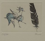 Paul Flora. 1922 Glurns/Vinschgau - 2009 Innsbruck. Handsign. 150/200 numm. "Vogel und Feder". Aqua