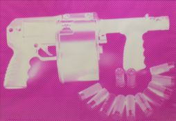 Graphiker Ende 20. Jh. Farbsiebdruck in pink. Pistole. 68 x 100 cm. Gl.u.R