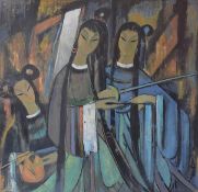 Chin. Maler. 2. H. 20 Jh. Sign. u. rote Siegelmarke. Drei Darstellerinnen der chinesischen Oper mi