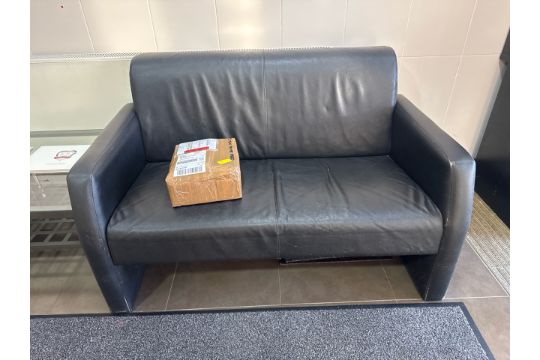 Black Faux Leather 2 Seat Sofa - Image 1 of 4