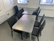 Group Of Stainless Steel Tables & Rattan Chairs -No Reserve