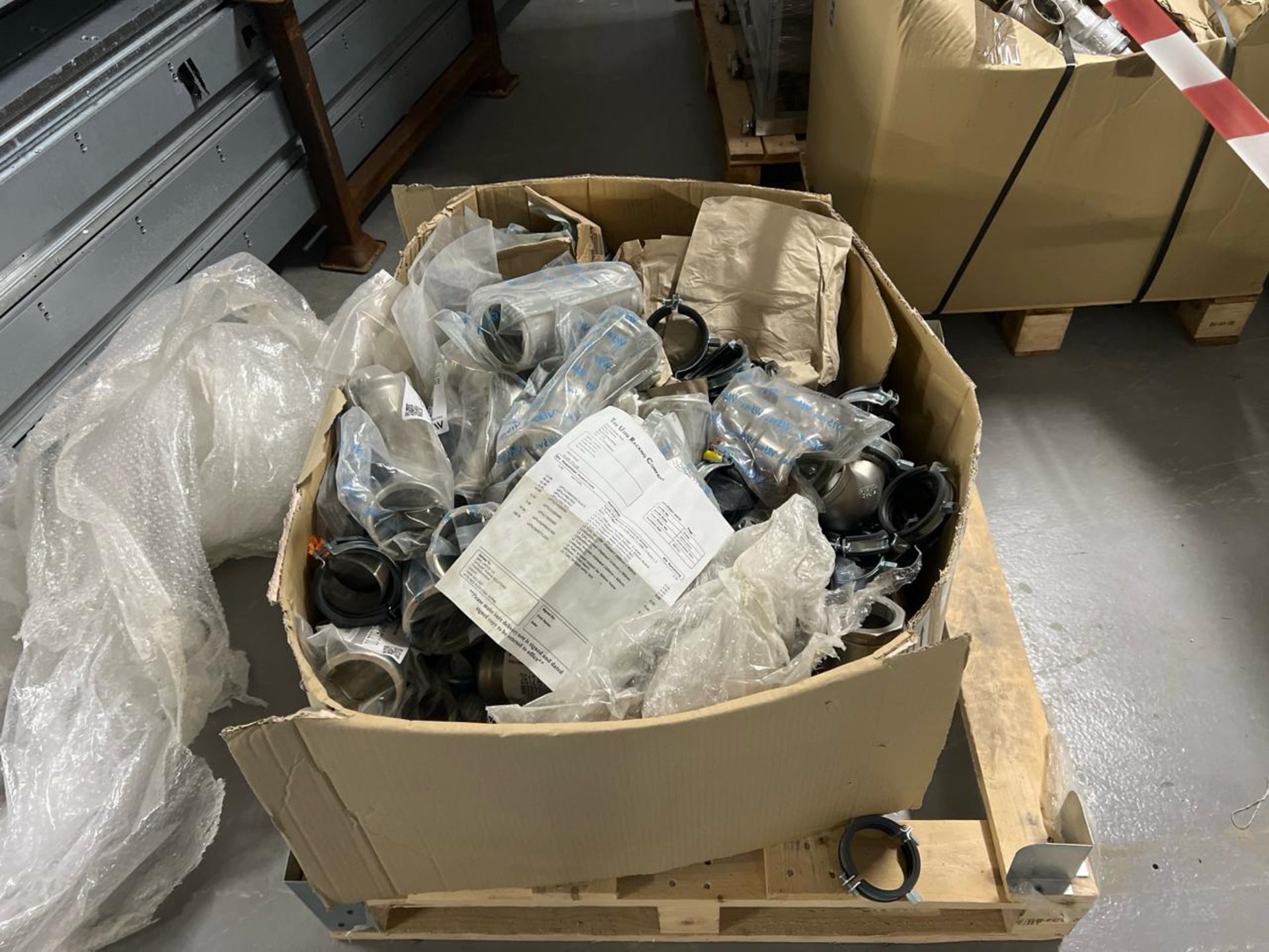 Pallet Of Assorted Metal Pipe Joinings And Fittings