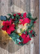 50cm Pre Lit Poinsettia Bauble Wreath